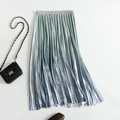 China Anti-wrinkle Long Tulle Edge Pleated Midi Skirt Bling Swing Female Bling Dresses New Korean Elegant Summer Gradient Waist High Waist Female Bling Dresses for sale