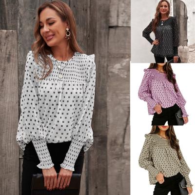 China ZX1055 Ladies Keyhole Office Blouses Elegant Women Casual Tops Viable for sale