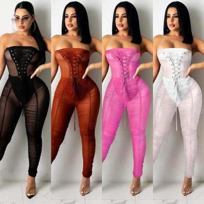 China 2021 Hot Selling QUICK DRY Trunk Solid Color Overalls Warm Transparent QUICK DRY Pants Women Overalls Strapless Cuffs Slim One Piece Overalls for sale