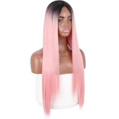 China New Arrival Pink Silky Straight Highlights Heat Resistant Front Lace Synthetic Hair Wigs Suppliers Cheap Women for sale