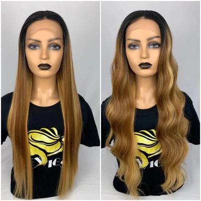 China Manufacturer Cheap Easy Wearing Front Lace Blend Straight Human Hair Synthetic Wig for sale