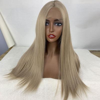 China Blonde Real Hair Silky Straight Closure HD Heat Resistant Synthetic Fiber Full Lace Human Hair Wig for sale