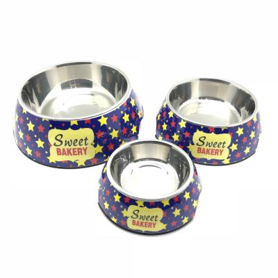 China High End Sustainable High Quality Cartoon Pattern Pet Bowl Drinking Double Pet Bowl Two-in-One Pet Bowl for sale