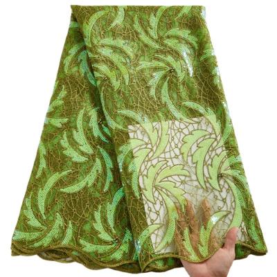 China Viable Embroidery 2406 2584 Green African Flower French Lace Fabric With Stones Nigerian Mesh Lace Fabric For Party Dress for sale