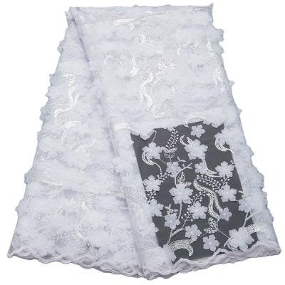 China Latest Nigerian Net Lace 2791 Viable White African Mesh French Lace Fabric With 3D Flowers Tulle Lace Fabric For Women Dress for sale