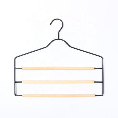 China Durable/Eco-Friendly/Rustproof/High Weight Capacity Hot Selling Metal Trouser Pants Hanger Eco-Friendly With Wooden Bar Multi Layer Hanger for sale