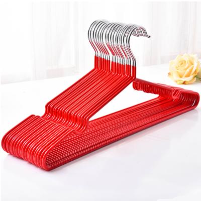 China YC Durable Wet Dry PVC Coated Hangers For Clothes Red Cheap Suit Hanger Non-slip Clothes Hanger for sale