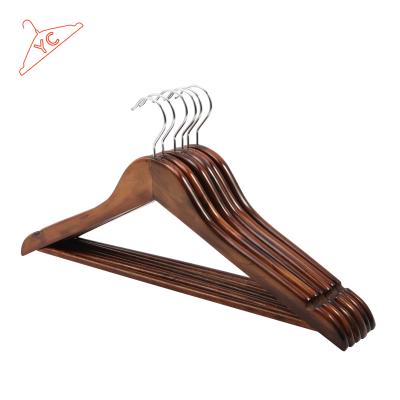 China Flat Body for All Kinds of Clothes YC Suit Hanger Antique Brown Wooden Hanger Wooden Garmant Rack for sale