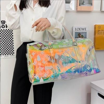 China Lady Spend A Night Bag Overnight Wap Loading Bling Bling Travel Tote Duffle Luggage Clear Neon PVC Bags For Women for sale