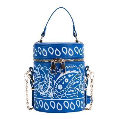 China European Fashion Style Personality Fashion Colors New Retro Painting Paisley Patterns Carrying Cross Cylinder Body Handbag For Women for sale