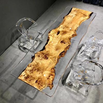 China (Size) Dining Table Live Edge Poplar Wooden Slab Table Top Adjustable Epoxy Resin River Table (Size) for sale