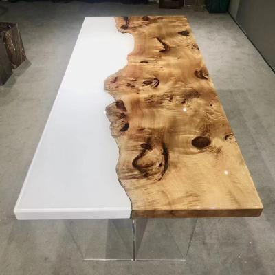 China (Size)Hot Sale Adjustable Top Luxury Solid Wood Live Edge Poplar Epoxy Burl Wood Resin Wood Dinner Table Top Coffee Table (Size) For Sale for sale