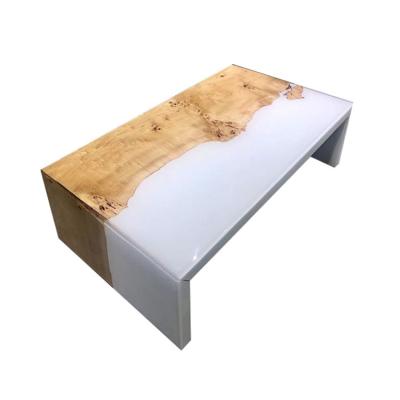 China 2022 New Handmade White Poplar Epoxy Resin High End Solid Wood Coffee Tables for sale