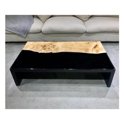 China New Europe Handmade Originality Designs Poplar Knot Solid Wood Epoxy Handmade Square Coffee Table for sale