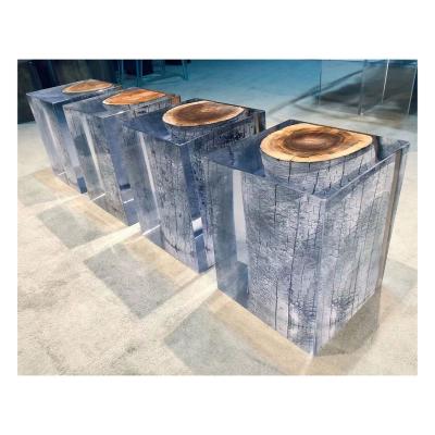 China High End Natural Handmade Solid Wood Dining Room Epoxy Resin Stool for sale