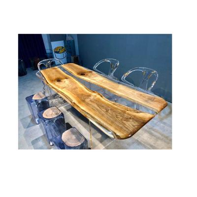 China Adjustable (Height) Store Recommended Good Processability Linear Concise Epoxy Resin River Highly Curved Dining Table for sale