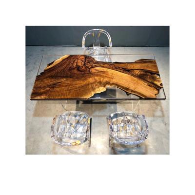 China Epoxy Resin Adjustable Unique Living Solid River Walnut Wood (Size) Edge Dining Table for sale