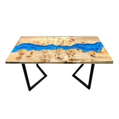 China (Size)Adjustable Live Edge Poplar Knot Stick Resin River Wood Dinner Table for sale