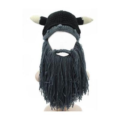 China New Creative Funny Creative Handmade Wig Halloween Cosplay Adult Decoration Handmade Rasta Bearded Hat Designed Bearded Hat Knitted Party Hat for sale