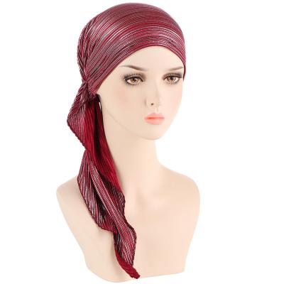 China New Comfortable Feel Design Women Polyester Pre-tie Headwrap Hair Accessories Headscarf Cancer Hat Printing Sleep Cap Turban Hat for sale