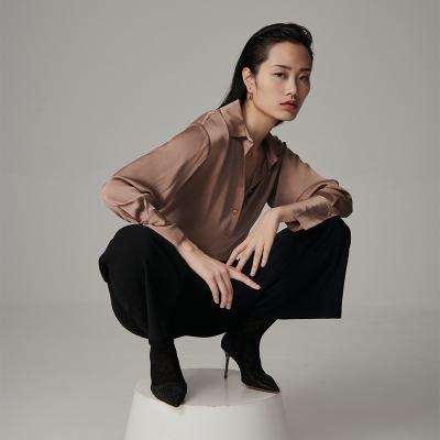 China New Design Ladies V-Neck Long Sleeve Shirt Satin Silk Office Blouses Tops Anti-pilling Casual Shirts For Women Blouses for sale