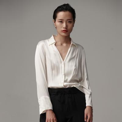 China Women Tailor Made Ladies Anti-Pilling Elegant White Silk Blouse Shirt for sale