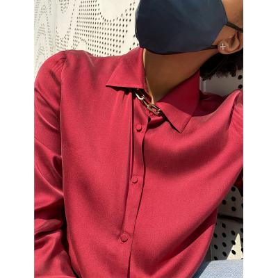 China Wholesale Custom Anti-pilling Logo Button Up Red Silk Shirts Plus Size Oversized Shirts For Women for sale