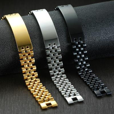 China Custom Men's Logo Bracelet Black Silver Gold Engraved CLASSIC Plated Bar Bracelets Chunky Stainless Steel Men Blank Jewelry for sale