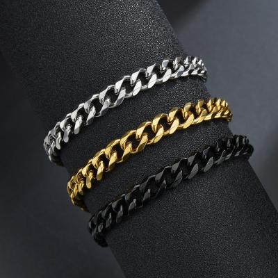 China Men's Cuban Link Stainless Steel Chain Bracelets Gold Black Solid Black 3/5/7mm Chains Unisex Wrist Jewelry Gift for sale