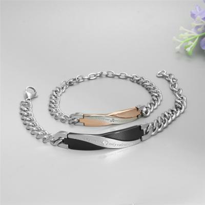 China 2021 New Arrivals Romantic Jewelry Engraved Custom Stainless Steel Cuff Bracelet Valentine's Day Gift Bangle Women Men for sale