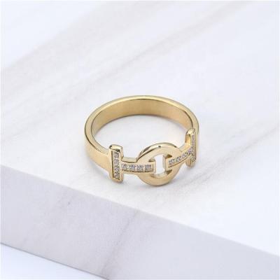 China 2021 Hot Stylish TRENDY Hip Hop Style 14K Gold Plated Stainless Steel Mens Ring With CZ for sale