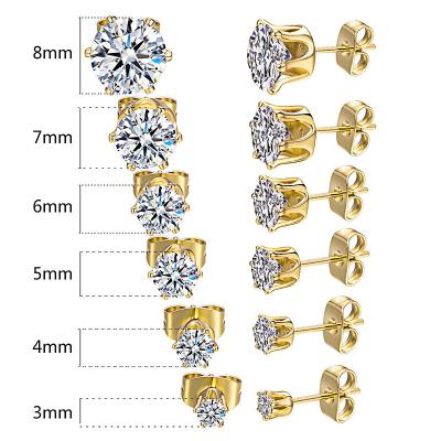 China CHENGYI Classic Crown Six Fork Earrings Jewelry Diamond Stud Earrings For Women Classic Crown Six Fork Stainless Steel Zircon Stud Earrings for sale