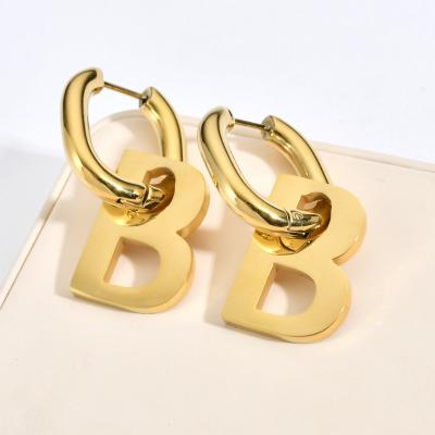 China CHENGYI Letter B Earrings Jewelry Letter B Earrings Gold Plated Stainless Steel Circle Earring Fashion Statement Earrings for sale