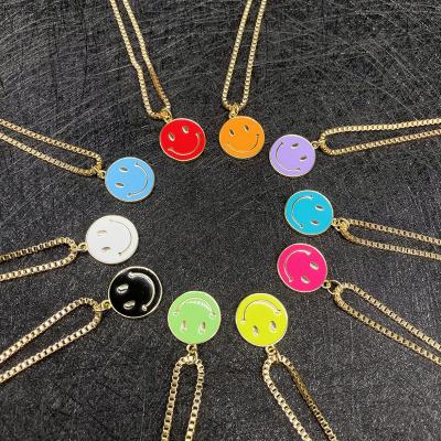 China CHENGYI Happy Face Jewelry Necklace FASHIONABLE Multicolor Happy Oil Drop Charm Pendant Necklace for sale