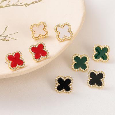 China FASHIONABLE CHENGYI 925 Silver Needle Ear Stud Resin Four Leaf Clover Copper Zirconium Earrings for sale