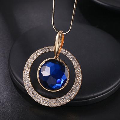 China 2021 FASHIONABLE Round Diamond Set Exquisite Women's Sweater Chain Pendant Necklace for sale