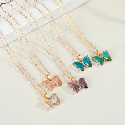 China FASHIONABLE Colorful Crystal 18k Gold Plated Crystal Butterfly Necklace Pendant for sale