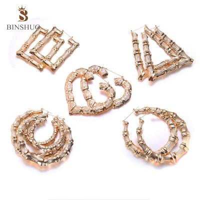 China Newest New Design Royalty FASHIONABLE Gold Plated Earrings Big Circle Bamboo Earring Round Circle Hoop Earrings for sale