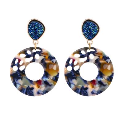 China Nickel Free CHENGYI Lead Free Jewelry Multi Color Round Acetate Acrylic Drop Resin Earrings Precious Stone Korean Earrings For Women for sale