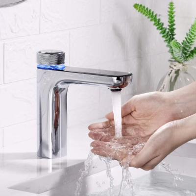 China Chrome Plating Faucet Principles Brass Faucet Smart Temperature Metered Single Basin Mixer Taps Hand Wash Push Button Faucet Handle Faucet for sale