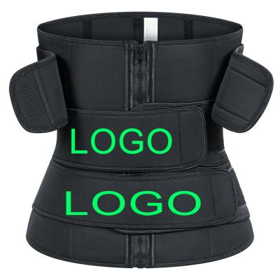 China 2020 Custom Logo Three Strap Compression Adjustable Antibacterial Sauna Sweat Slimming Tummy Control Gym Neoprene Waist Trainer for sale