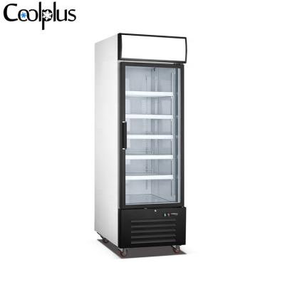 China 380L Single-Temperature Upright One Size Glass Door Freezer Showcase For Ice Meat Seafood Beef for sale