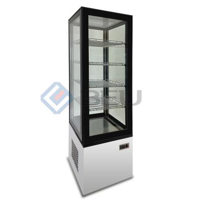 China Commercial Snack Food Refrigerator 4 Sides Single-Temperature Beverage Pastry Cake Showcase Display Cooler for sale