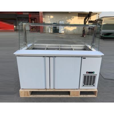 China Automatic Defrosting Single-temperature 300L 1.2m Salad Counter Counter With Flat Glass Cover for sale