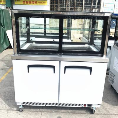 China Single-Temperature Double Door Salad Counter Counter Display Refrigerator with Glass Cover for sale