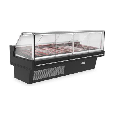 China Commercial Single-temperature Supermarket Food Display Open Fish Flesh Deli Displays Fridge Refrigerator Curved Glass for sale