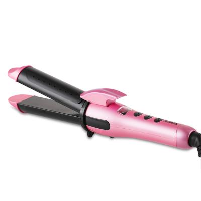 China 2 in 1 Professional Ceramic LCD Display Hair Straightener Salon Straightener Safety 2 in 1 Hair Curler Flat Iron for sale