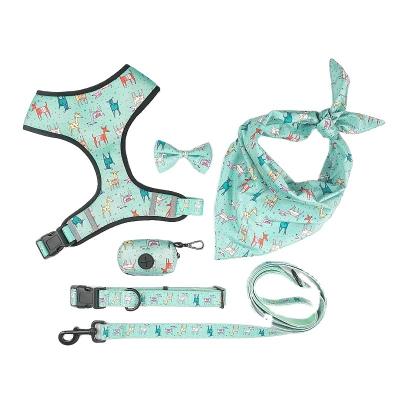 China Reflective Dog Harness Leash Set Lead Adjustable Pet Harness Vest Style Walking Pet Chest Harness Collar Set Luxury Custom Printed Pattern for sale