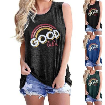 China Anti-Wrinkle Rainbow Printed Round Collar Sleeveless T-Shirt for sale