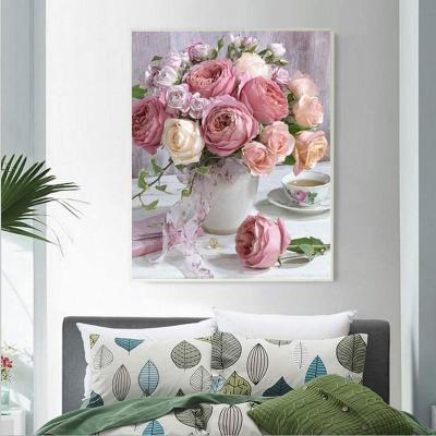 China NEW Modern Rhinestone Diamond Embroidery DIY Flower 5d Diamond Painting Pink Rose Full Drill for sale